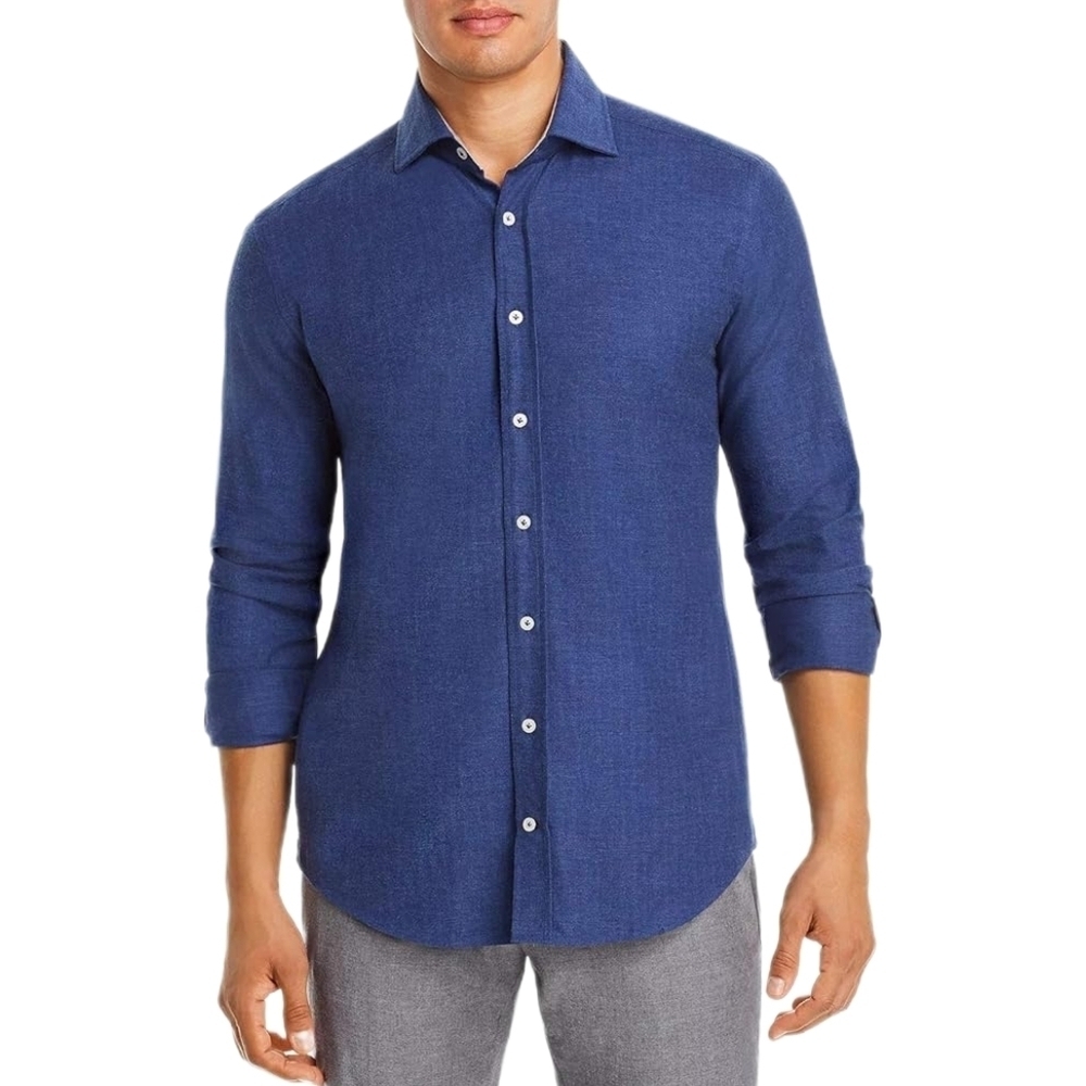Dylan Gray Herringbone-Pattern Classic Fit Flannel Men's Casual Shirt, Size L